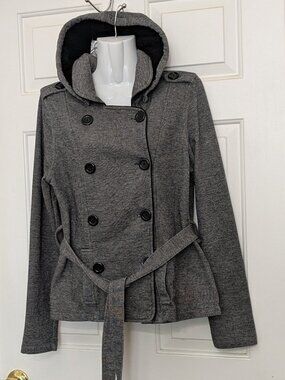 Guess Junior Women's Hooded Jacket Belted Pockets Size XL Gray NWT